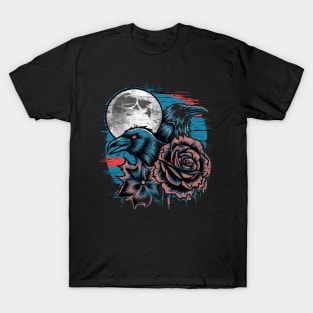 Crows Skull Moon, Flowers T-Shirt
